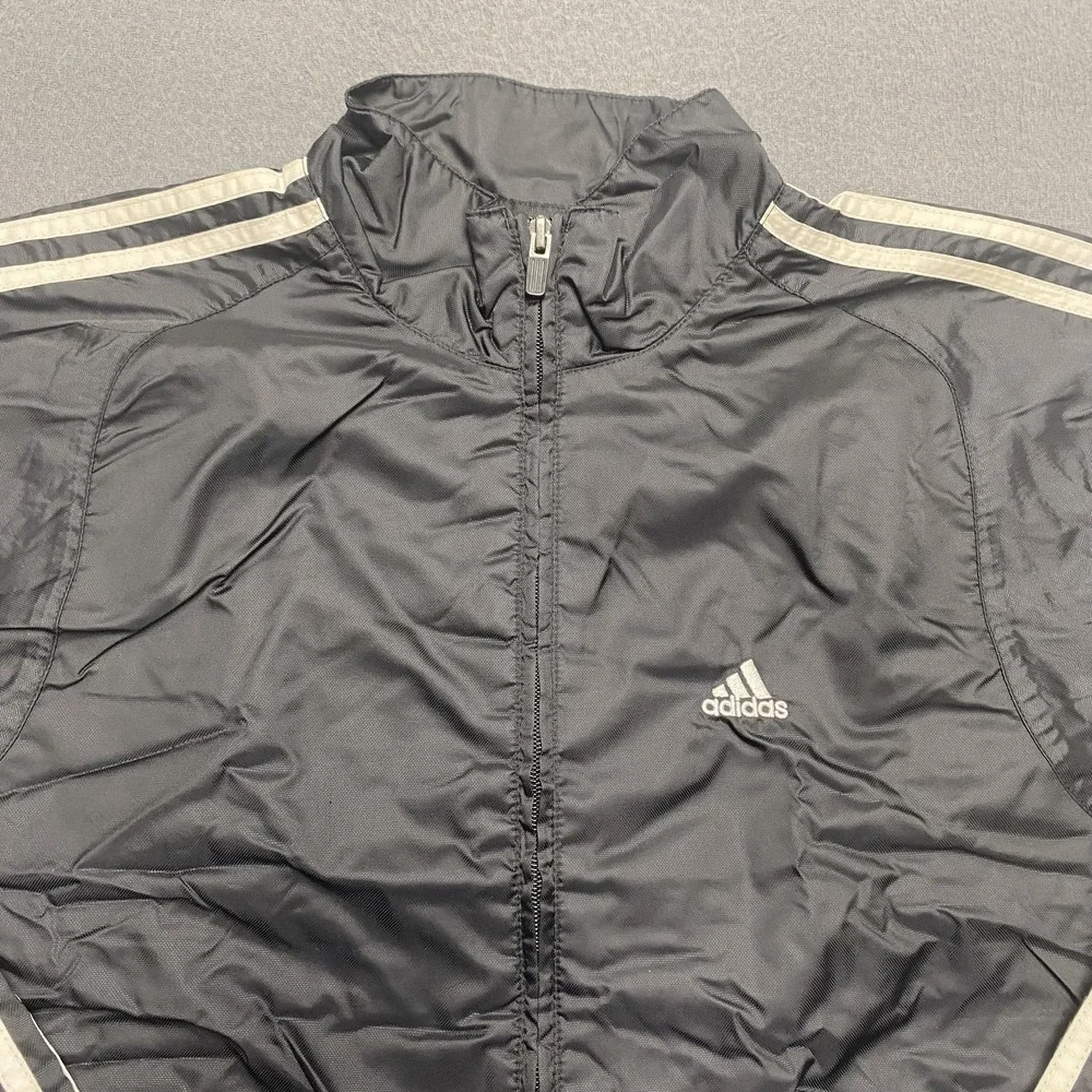 Adidas Jacket Mens Small Black Full Zip Windbreaker Three‎ Stripes Track 2000s